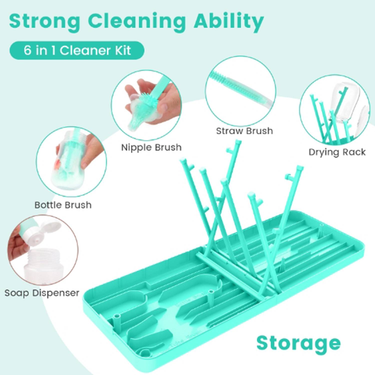 6 in 1 Foldable Silicone Baby Bottle Cleaning Kit 10