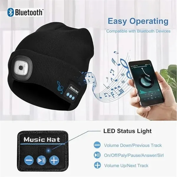 Bluetooth Beanie Hat with LED Light 5
