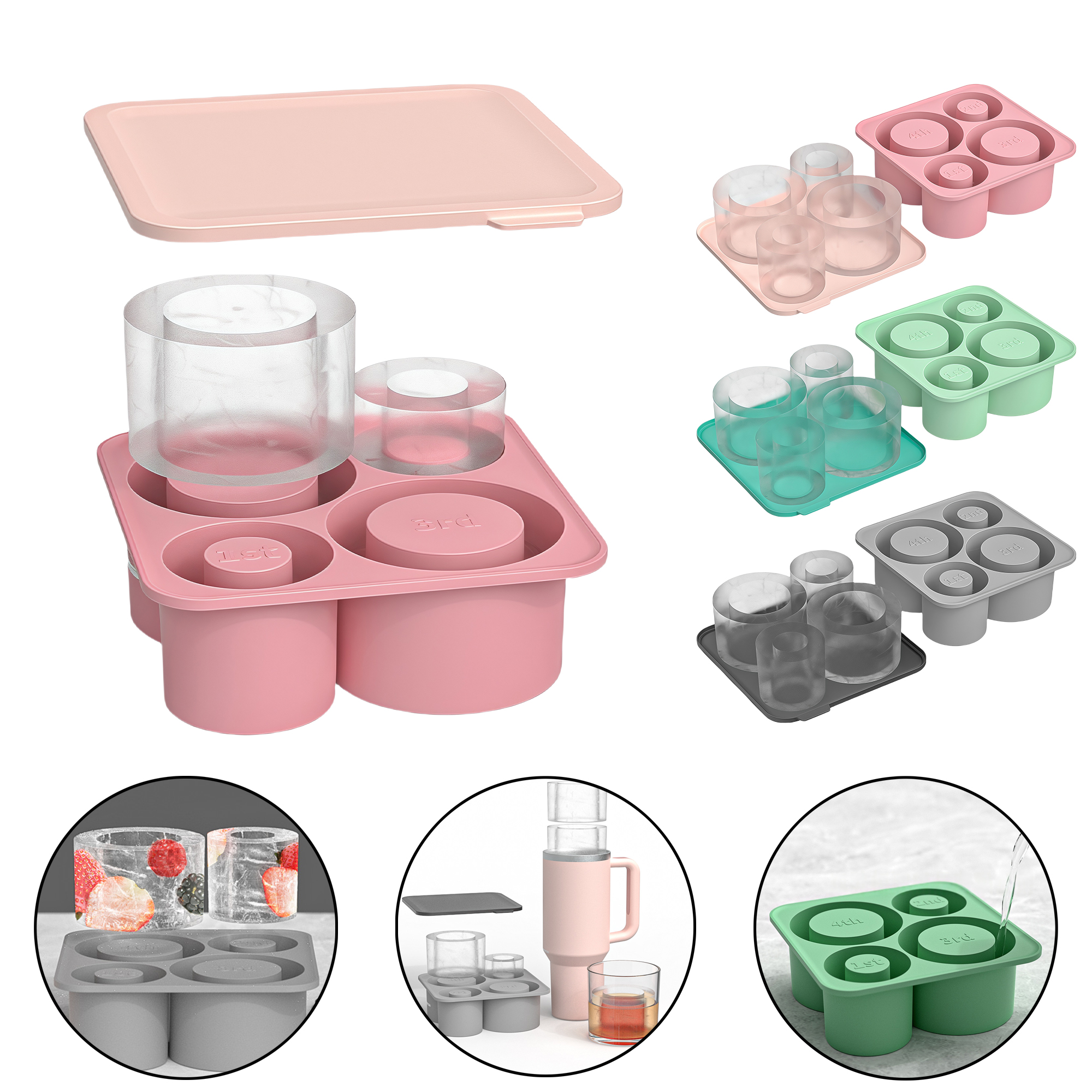 4-in-1 Square Ice Cube Tray with Lid 4