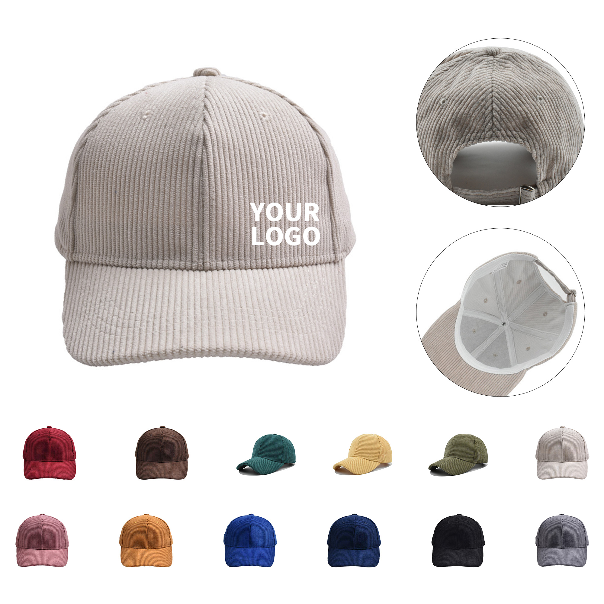 Adjustable Corduroy Baseball Cap 21.3 To 23.6" 12