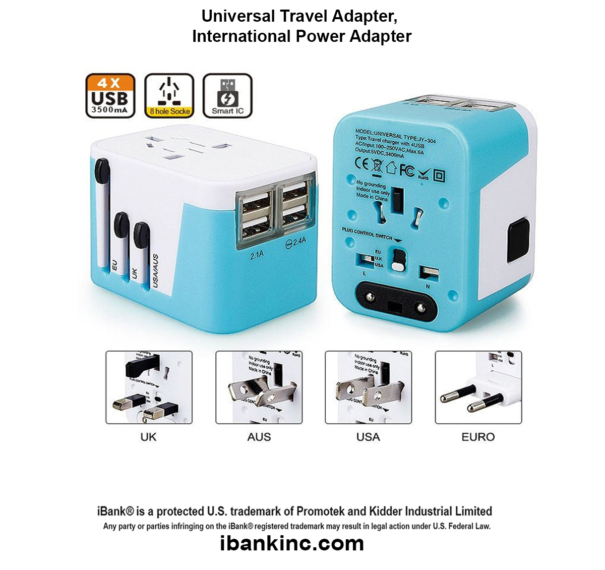 iBank ® Universal Travel Adapter, International Power Adapter 1
