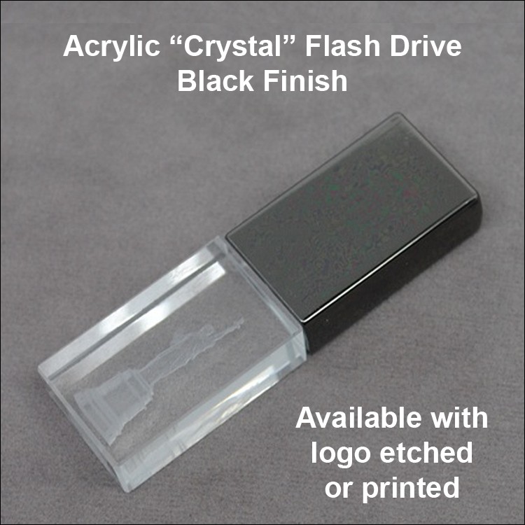 Acrylic "Crystal" Flash Drive / USB - Black - 1 GB Memory