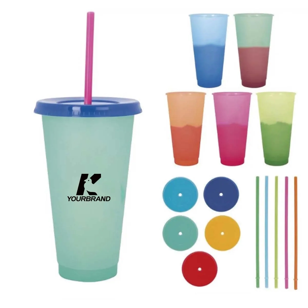 24oz  Plastic Color Changing Tumbler with Lids and Straws 2