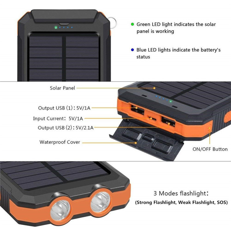 High Capacity Water Resistant Shatterproof Solar Power Bank with Compass 4