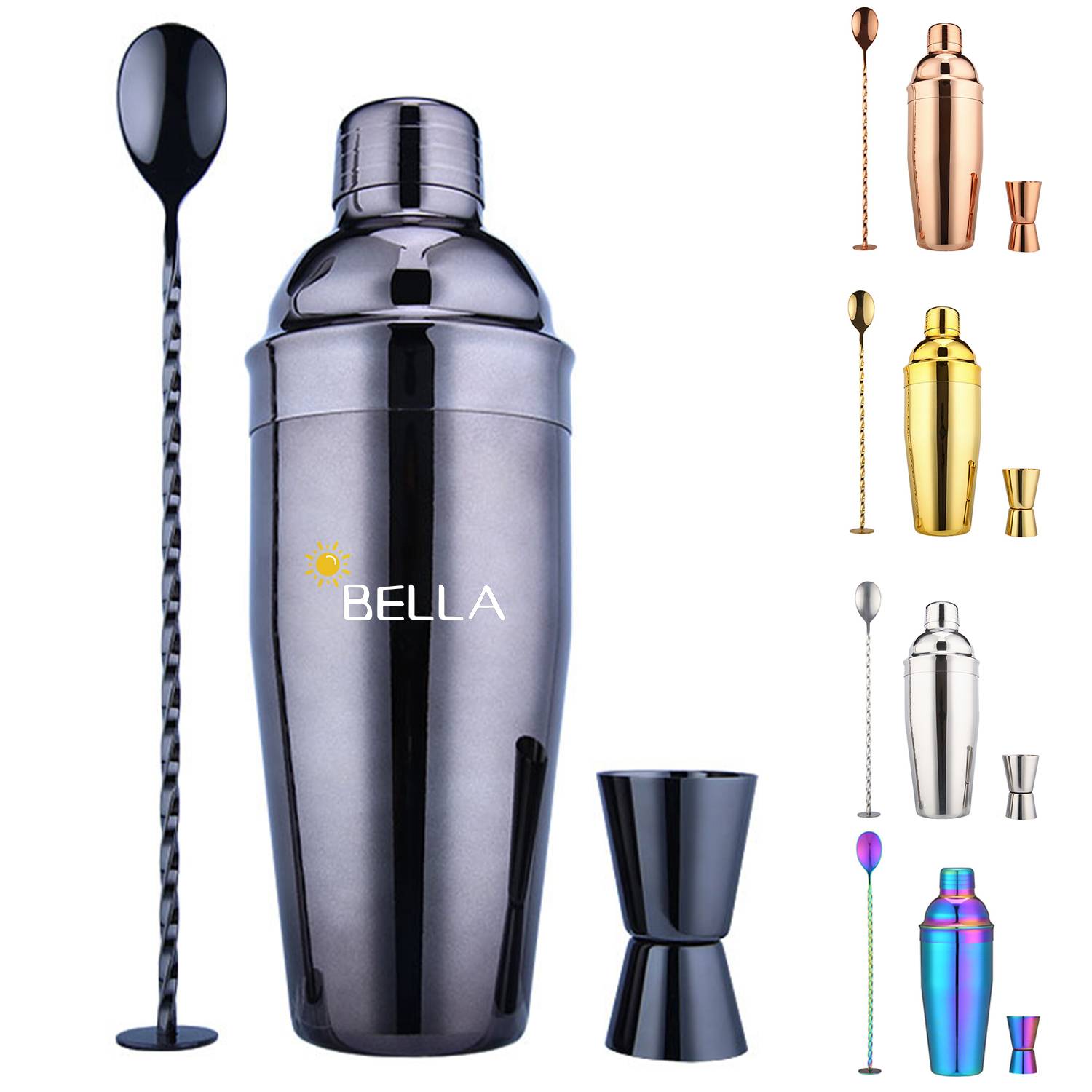 25oz Double-Wall Cocktail Shaker Jigger Mixing Spoon Set 3
