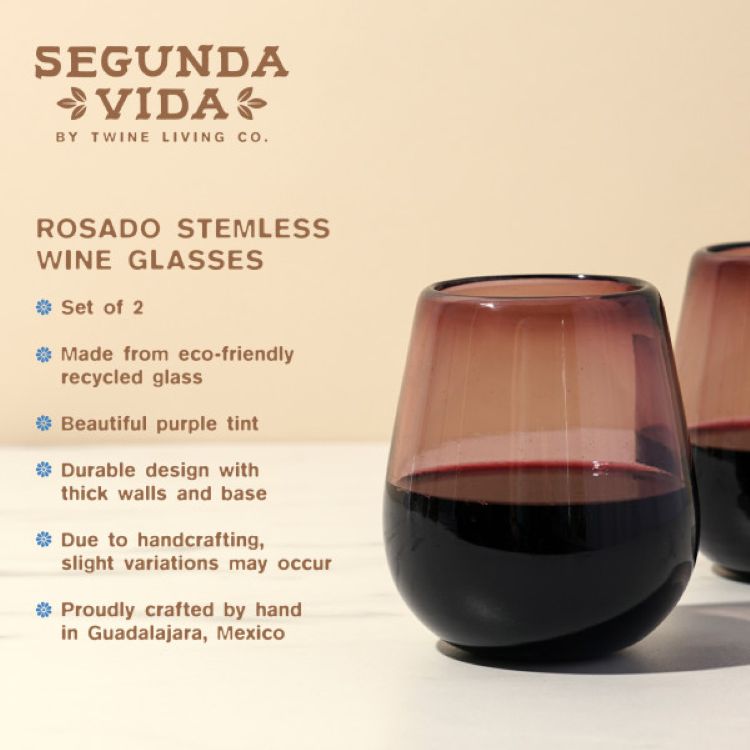 Twine Living® Rosado Recycled Stemless Wine Glass, set of 2 7