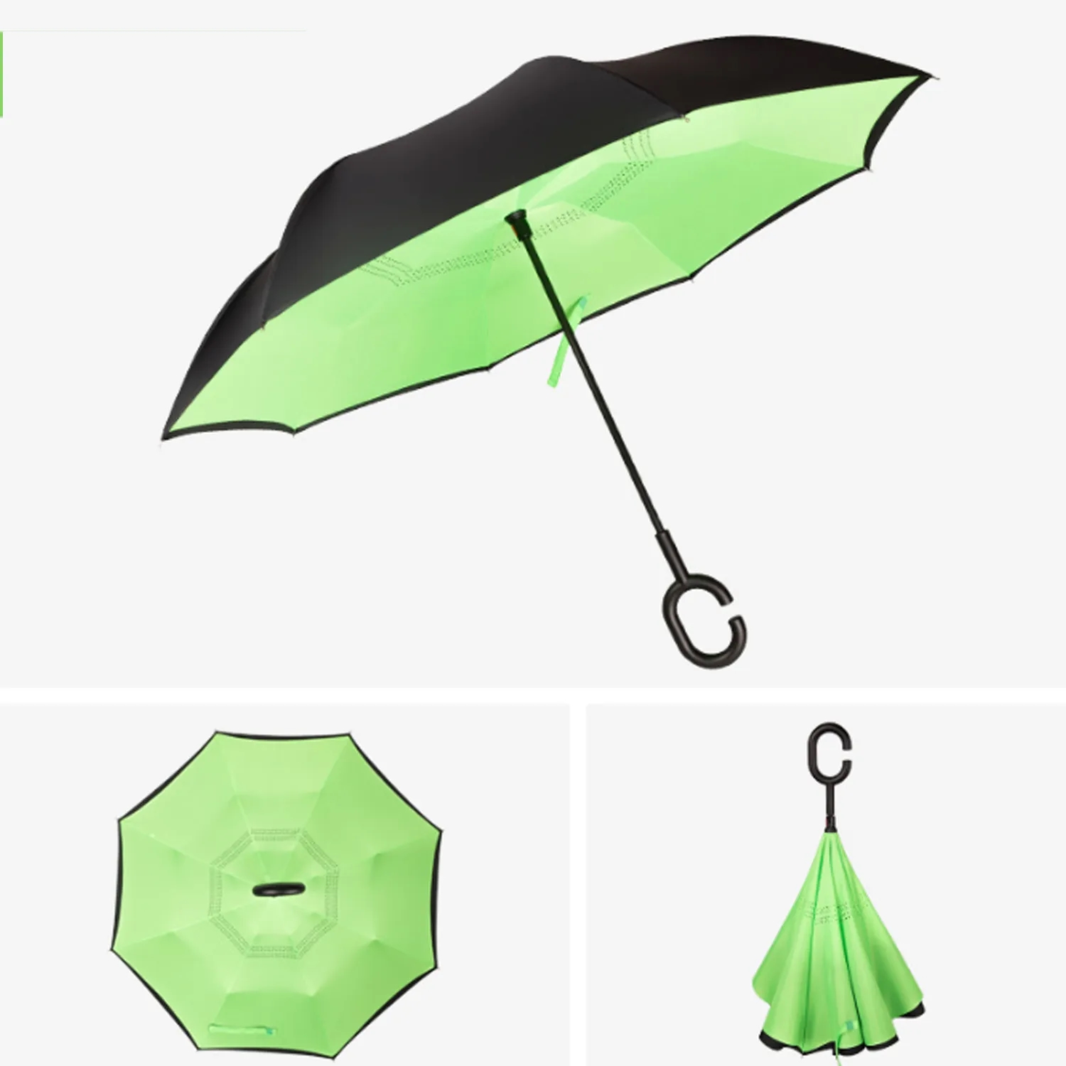 Solid Color Inverted Umbrella with C-Shaped Handle 7