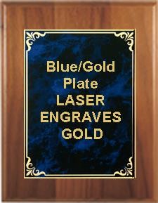 6" x 8" Cherry Finish Plaque with a Blue/Gold Aluminum High Relief Plate 2
