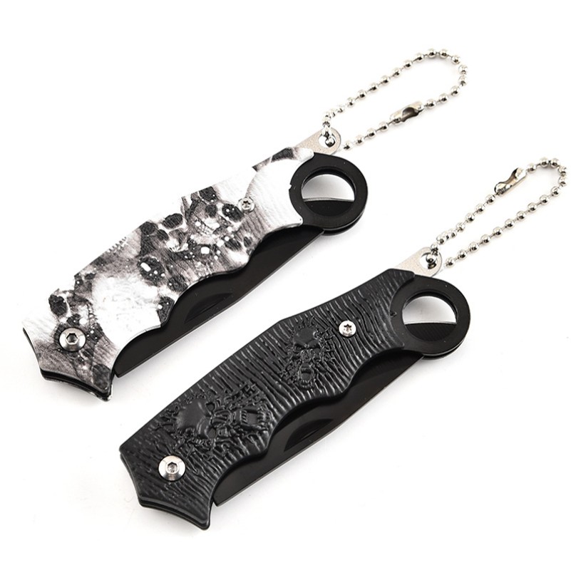 Skull Pattern Stainless Steel Folding Pocket Knife with Key Ring 5