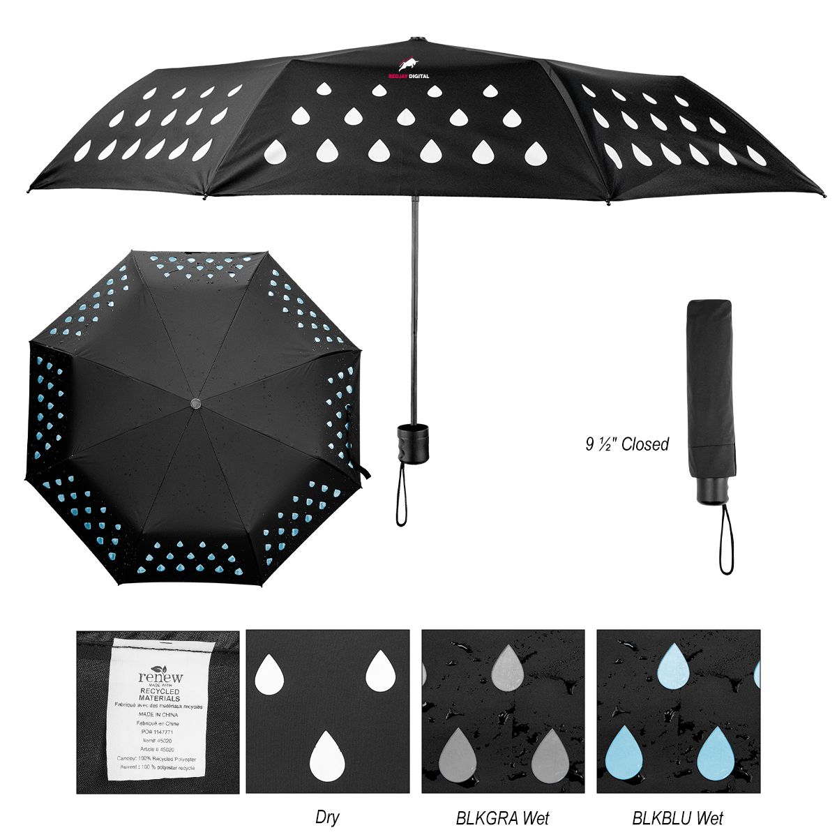 42" Color Changing Umbrella With 100% rPET Canopy