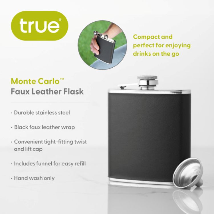 True® Monte Carlo™: 6 oz Faux Leather Flask 4