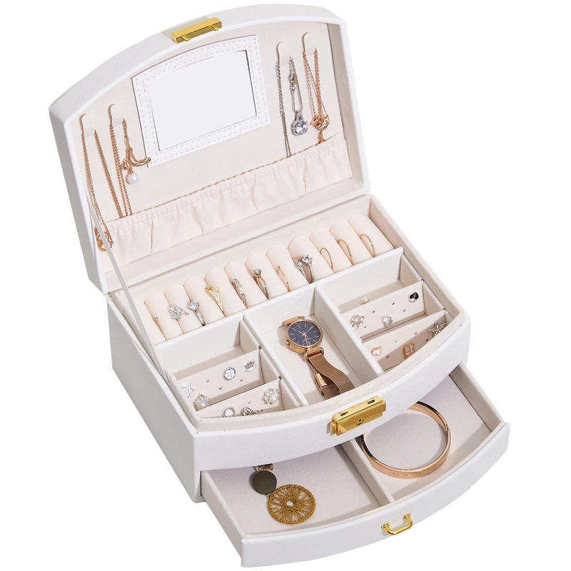 Custom 2-Layer PU Jewelry Organizer Box with Drawer & Mirror 2
