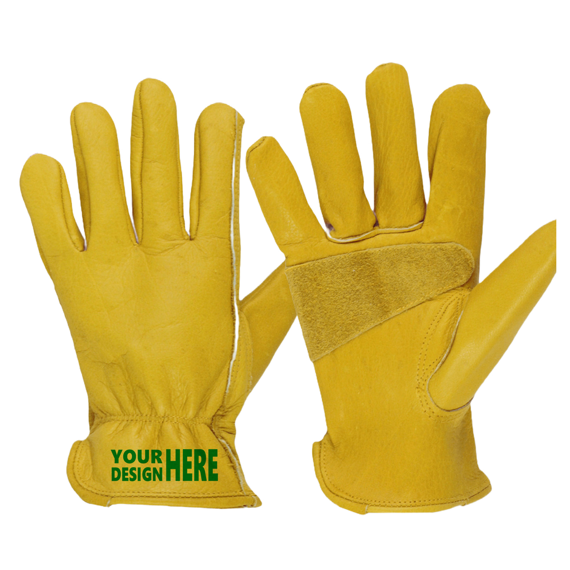 MOQ50 Custom Yellow Cowhide Leather Work Gloves 2