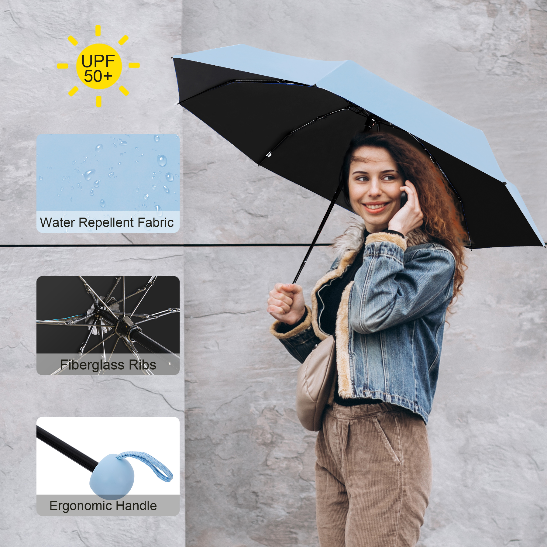 Sun & Rain Travel Umbrella with Portable Case (Full Color) 3