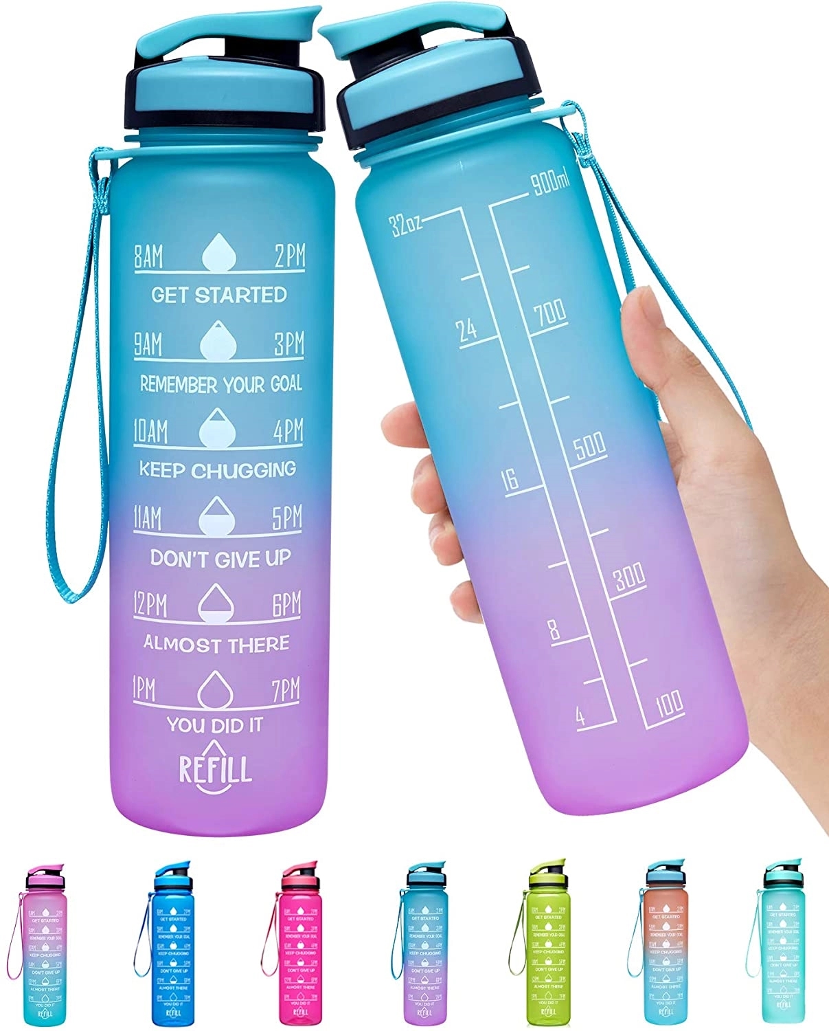 32oz Motivational Fitness Sports Water Bottle with Time Mark 3
