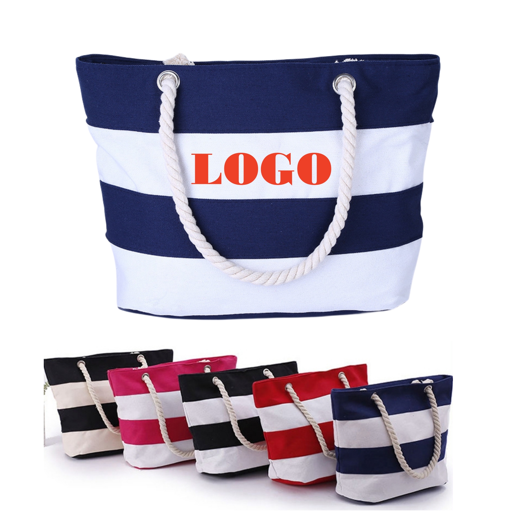 Large Striped Canvas Tote Bag, custom tote bag with logo imprint 1