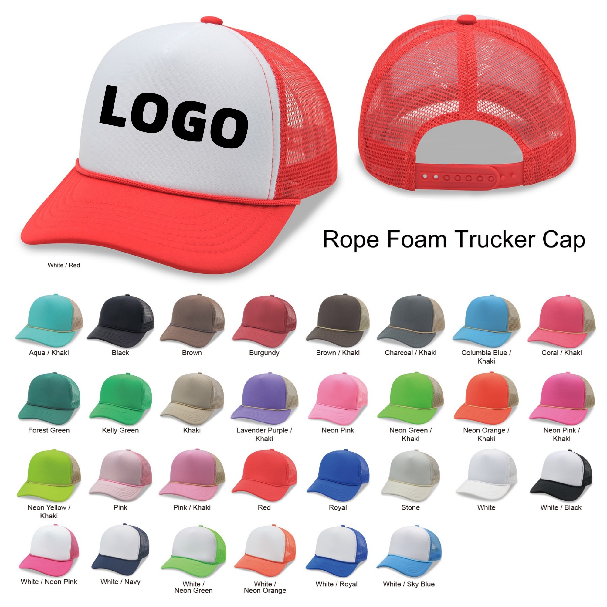 5 Panel Foam Mesh Back Trucker Cap w/Rope 2