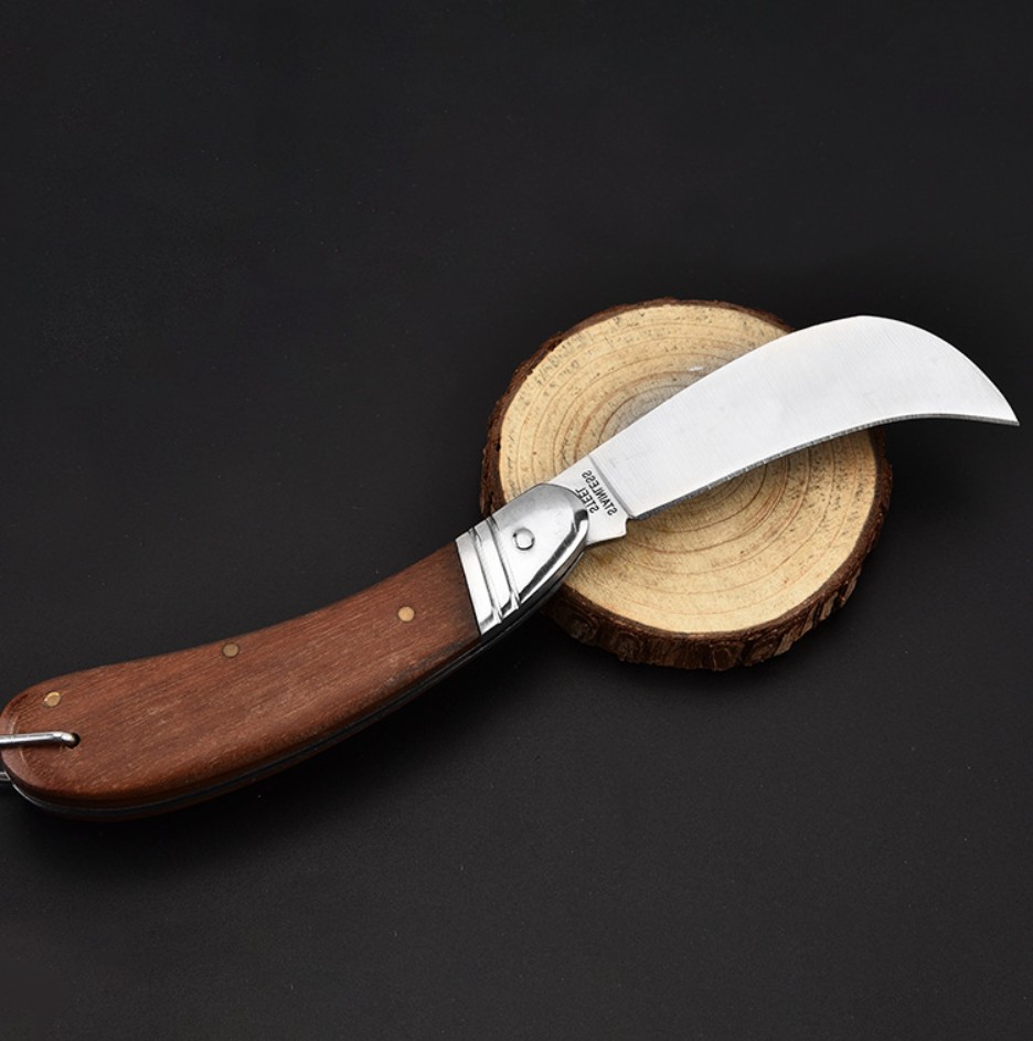 Stainless Steel Folding Pocket Knife with Wooden Handle 2