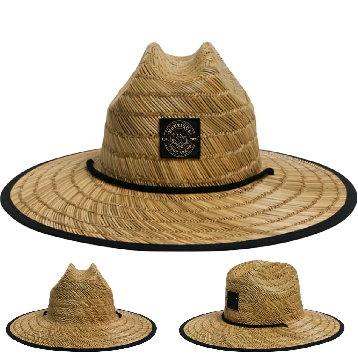 Center-Dent Printed Fabric Durability Wide-Brimmed Straw Hat 2