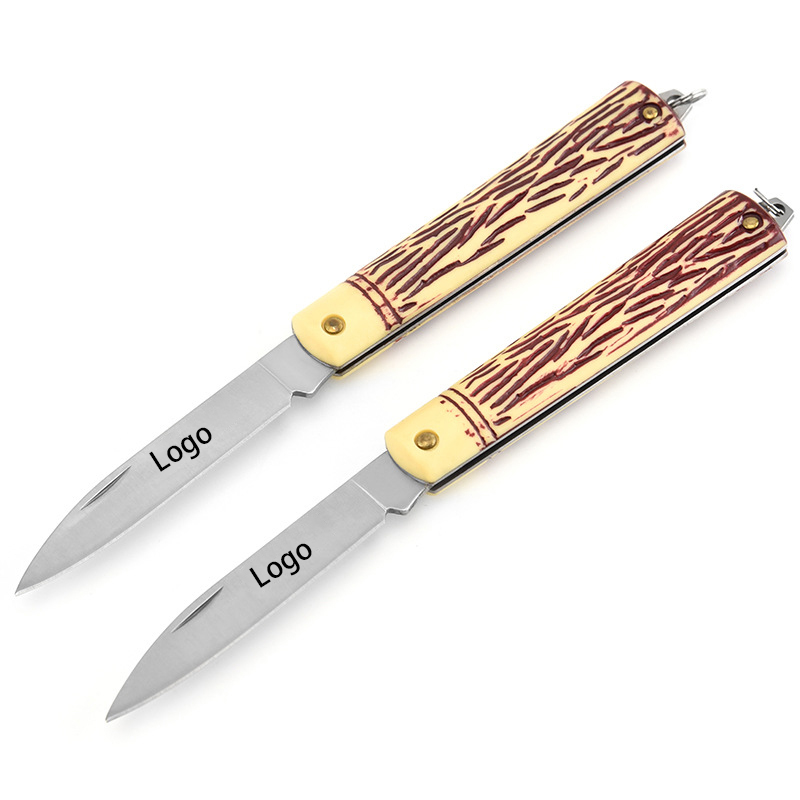 Stainless Steel Folding Pocket Knife with Wood Grain Handle 4