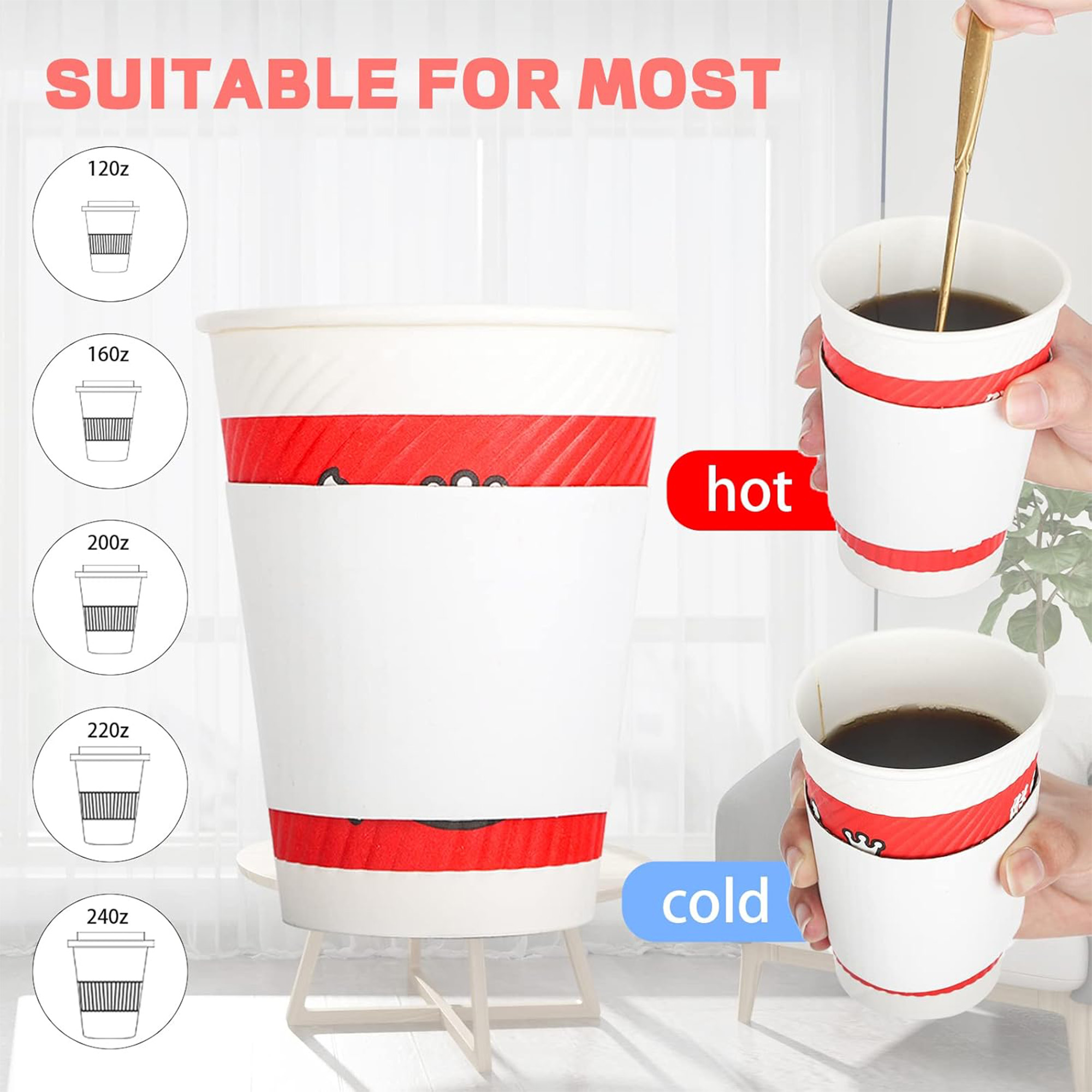 12oz Corrugated Kraft Sleeve for Cold Hot 3