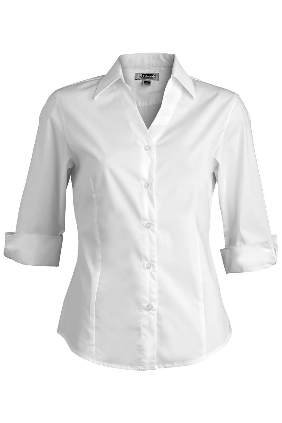 Stretch Broadcloth Three Quarter Sleeve Ladies Shirt