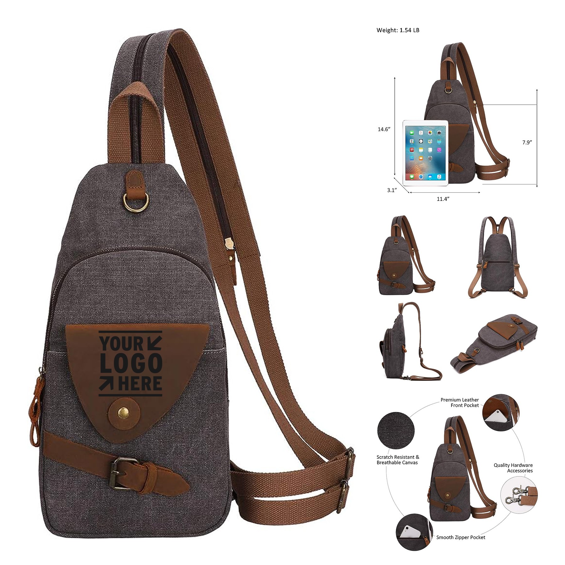 Men Women Canvas Sling Bag Crossbody Shoulder Backpack Casual Rucksack 2