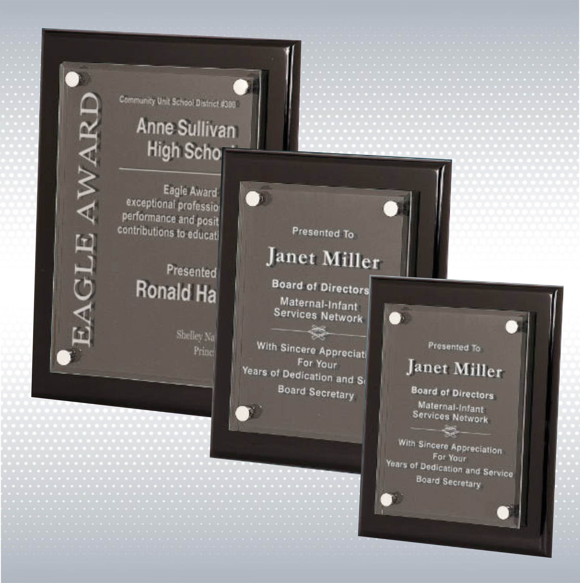 Black Piano Finish Plaque w/Acrylic Plate (Various Sizes) 5