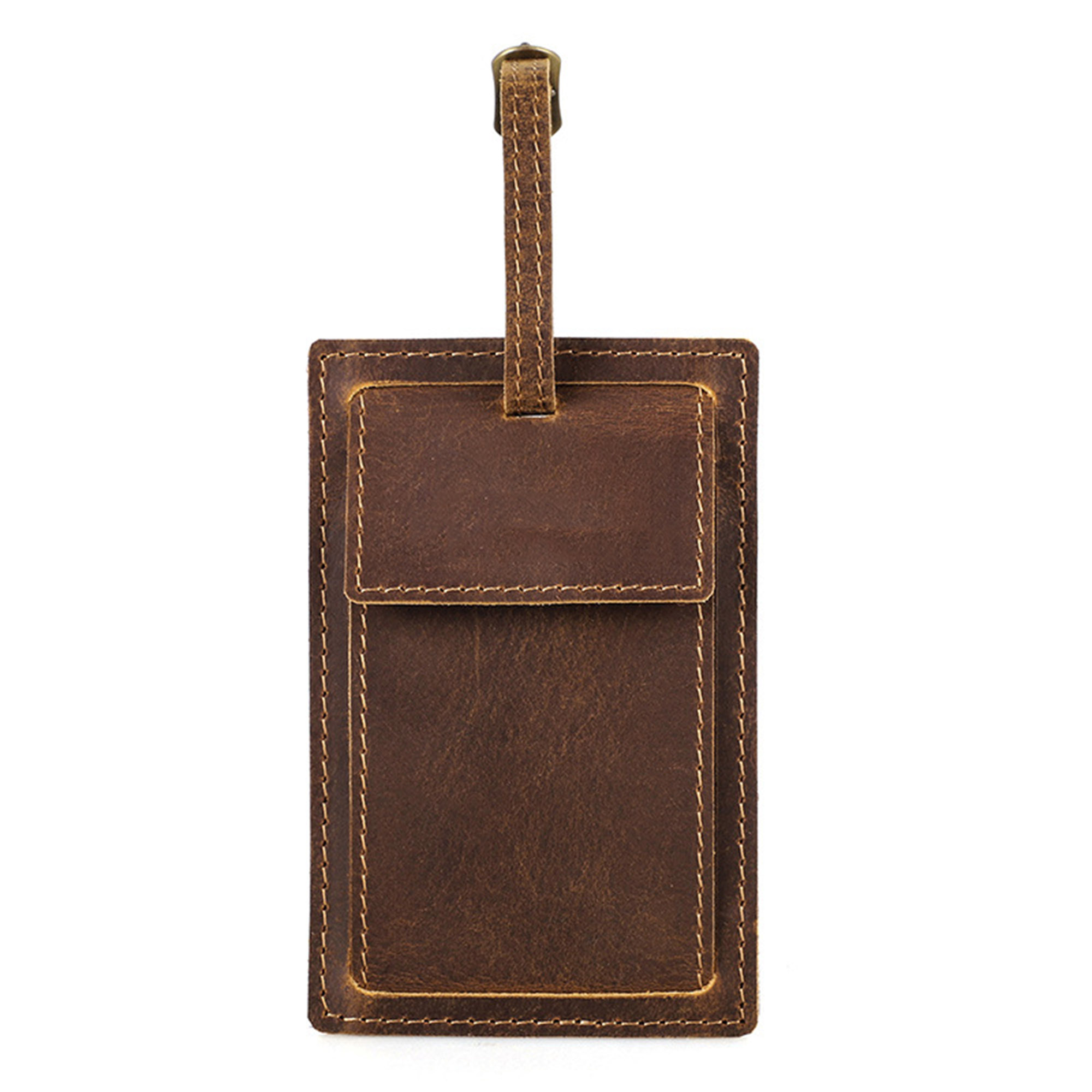Genuine Leather Luggage Tag With Airtag Holder 2
