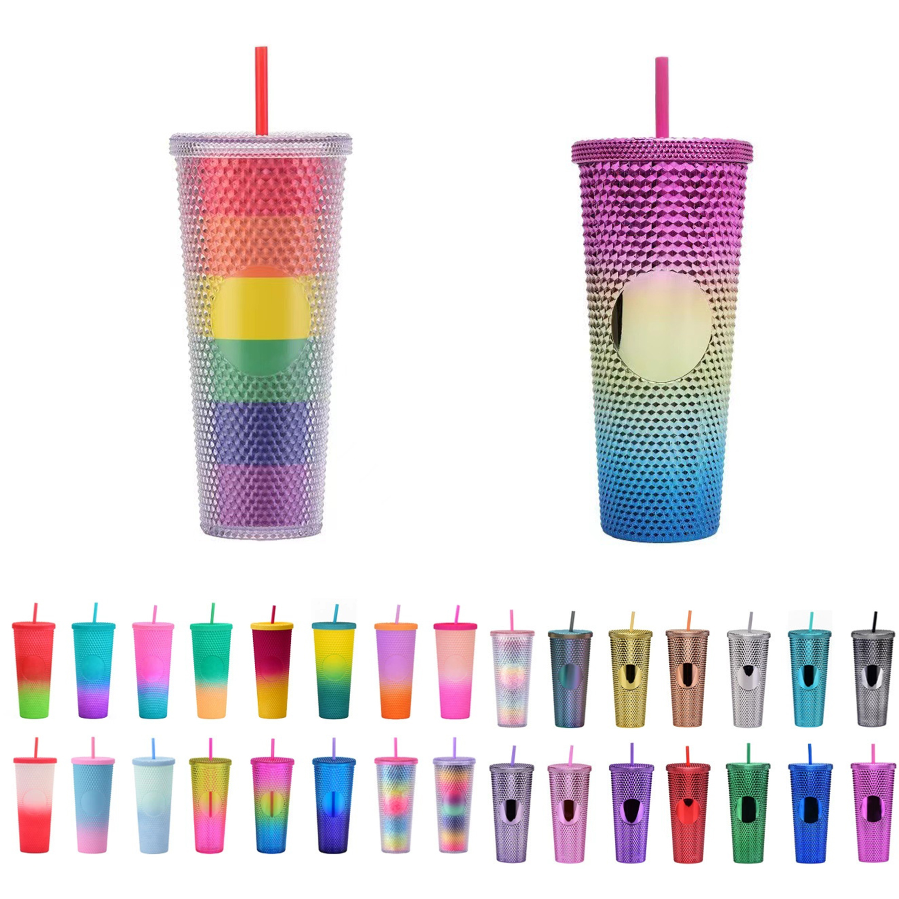 Double Plastic Straw Cup large capacity creative 710ml Durian Cup tie hand cup portable diamond cup 10