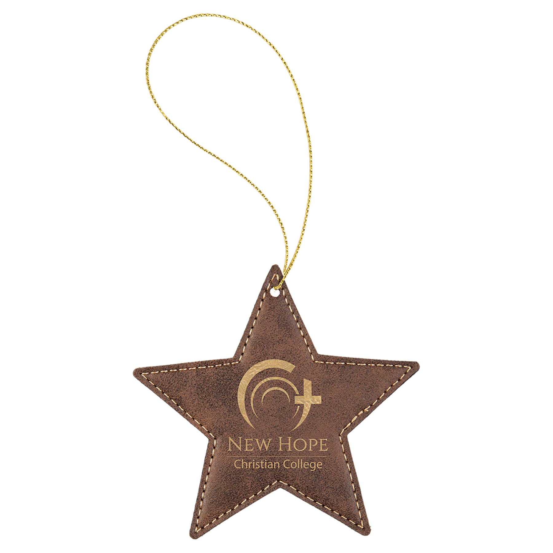 Rustic Brown & Gold Laserable Leatherette Star Ornament w/Gold String 1