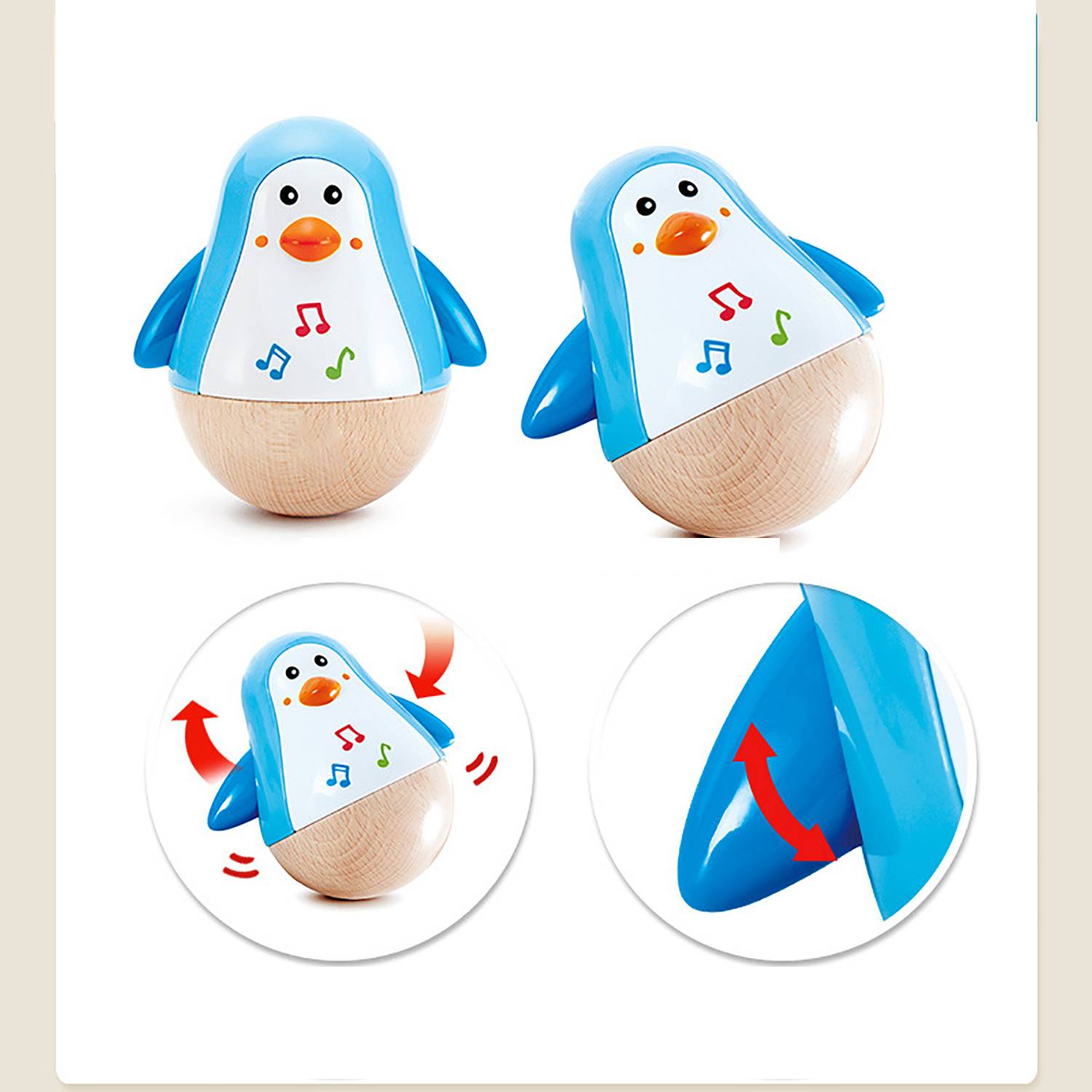 Baby Wooden Musical Penguin Wobbly Toy 5