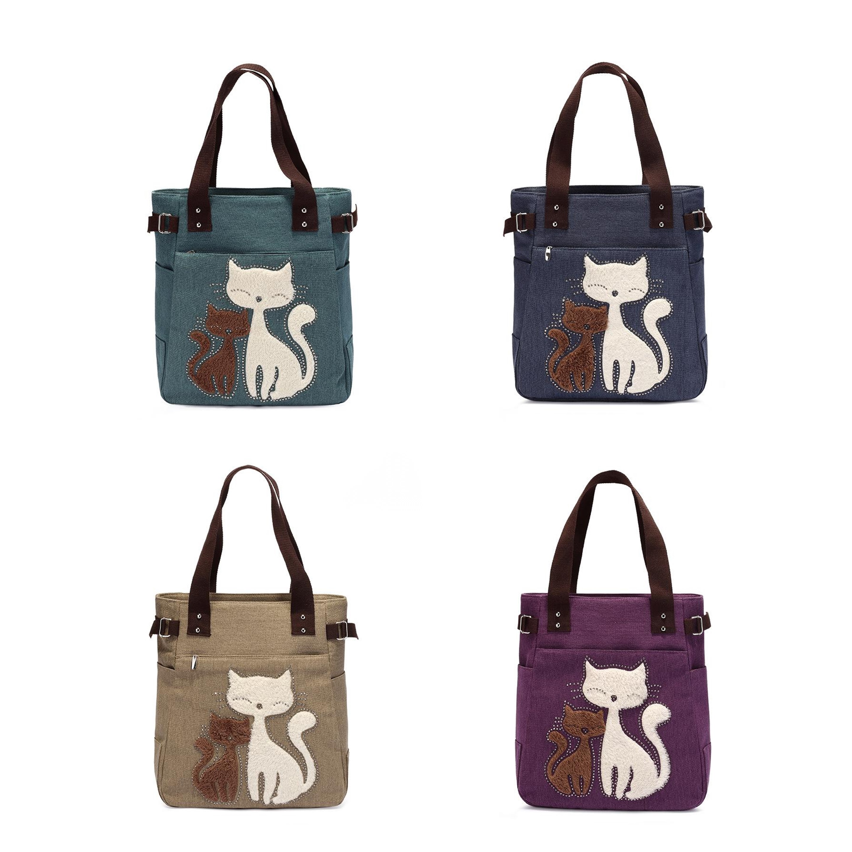 Women Canvas Handbag w/Cat Pattern (Direct Import) 6