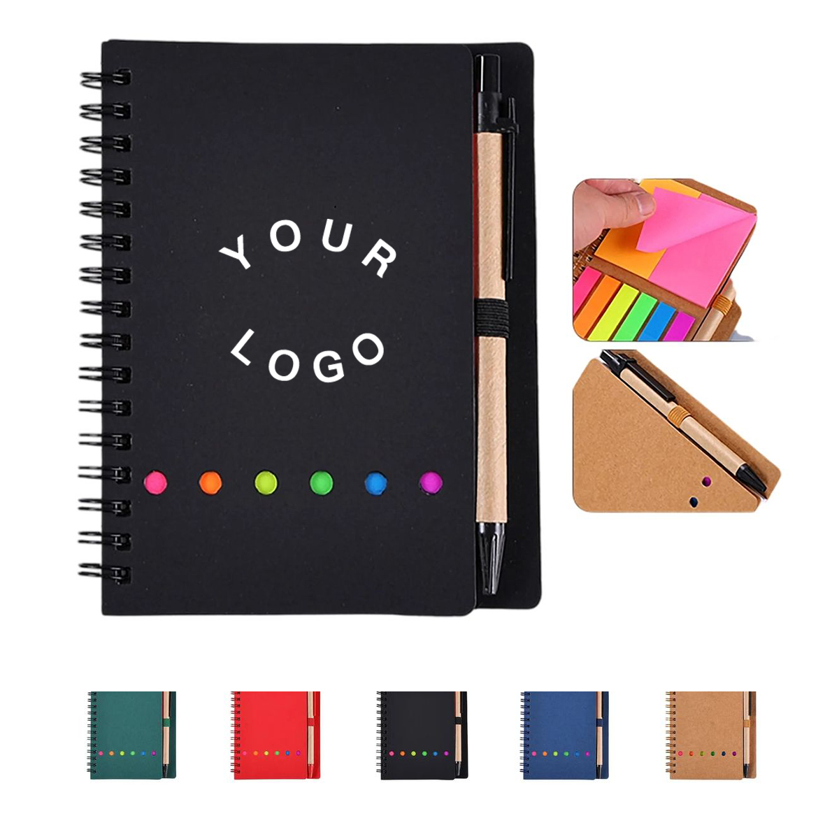Notebook with Kraft Cover Sticky Notes and Pen Combo 2