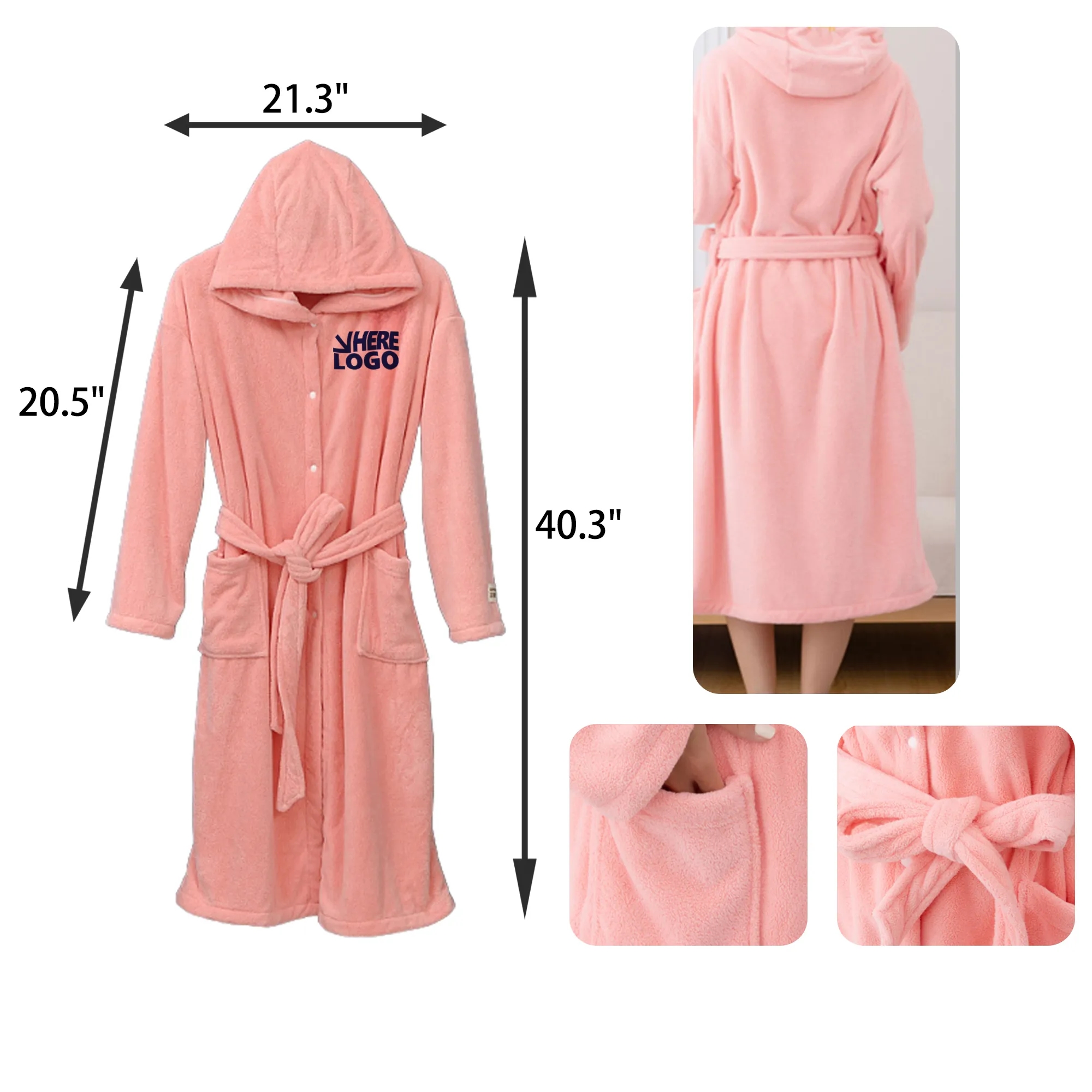 MOQ 25 PCS Coral Fleece Hooded Bathrobe Nightgown 2