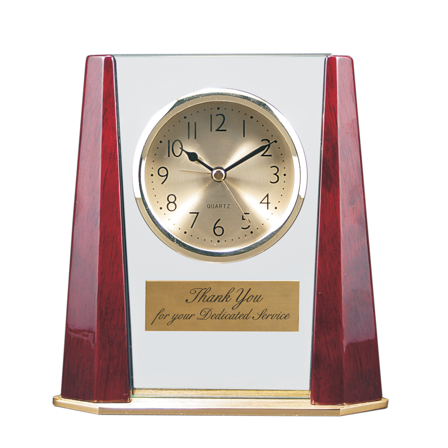 7" Glass Desk Clock with Rosewood Finish Columns 1