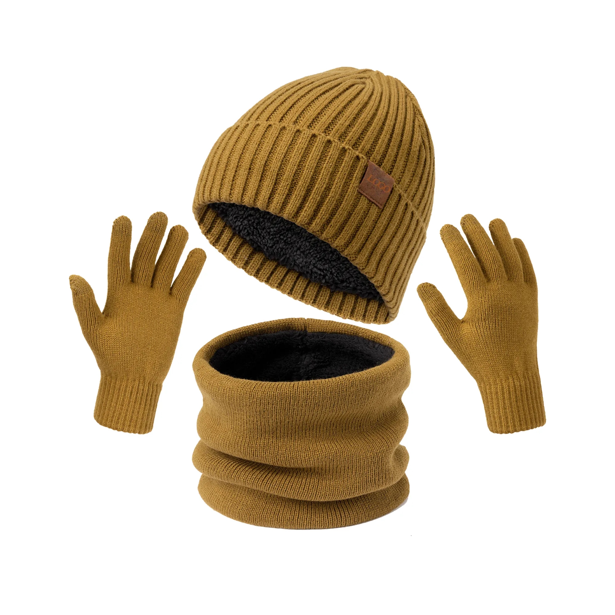 3 Pcs Winter Hat Scarf Gloves Set for Women Men 4