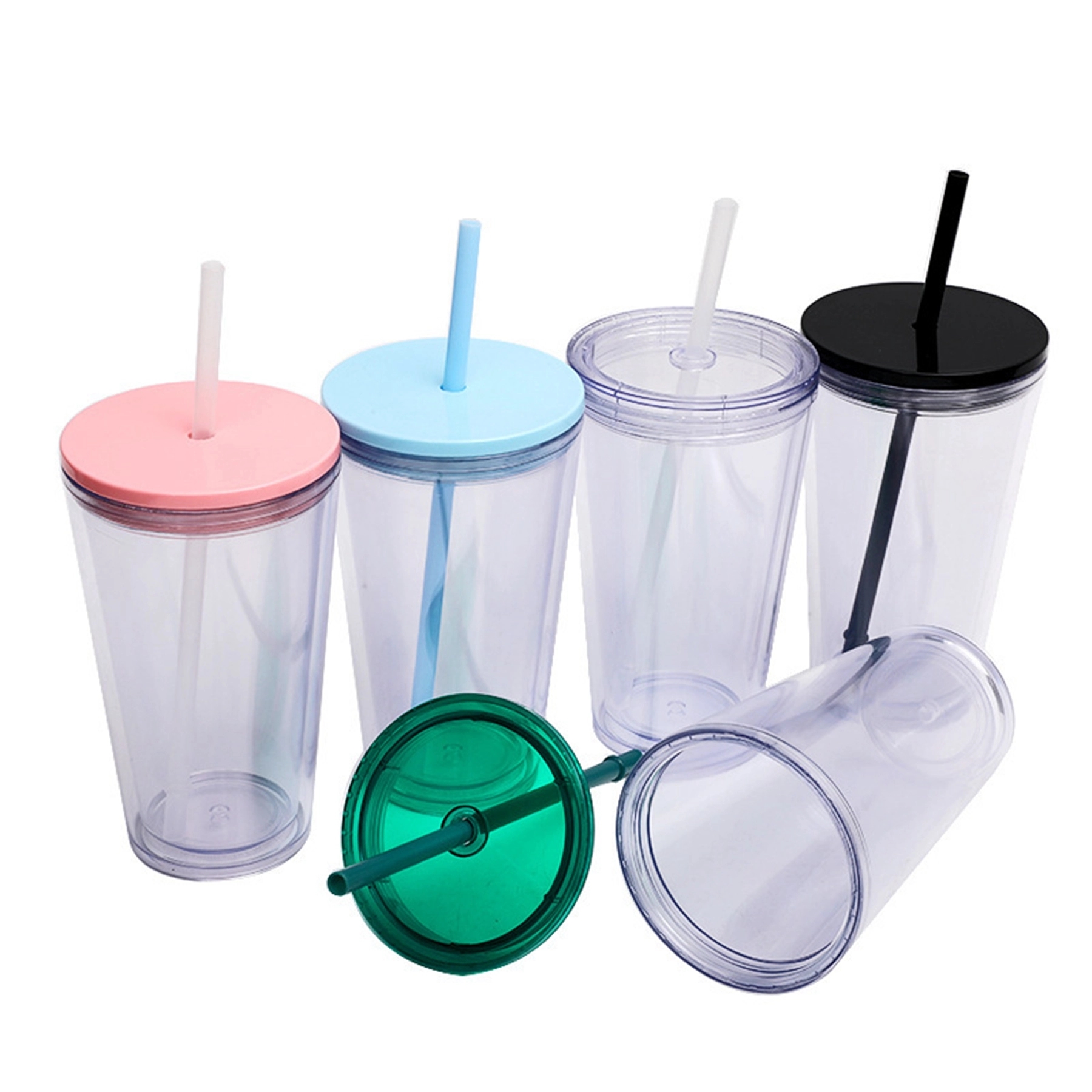16 Oz. Double Wall Clear Plastic Tumbler with Straw 4
