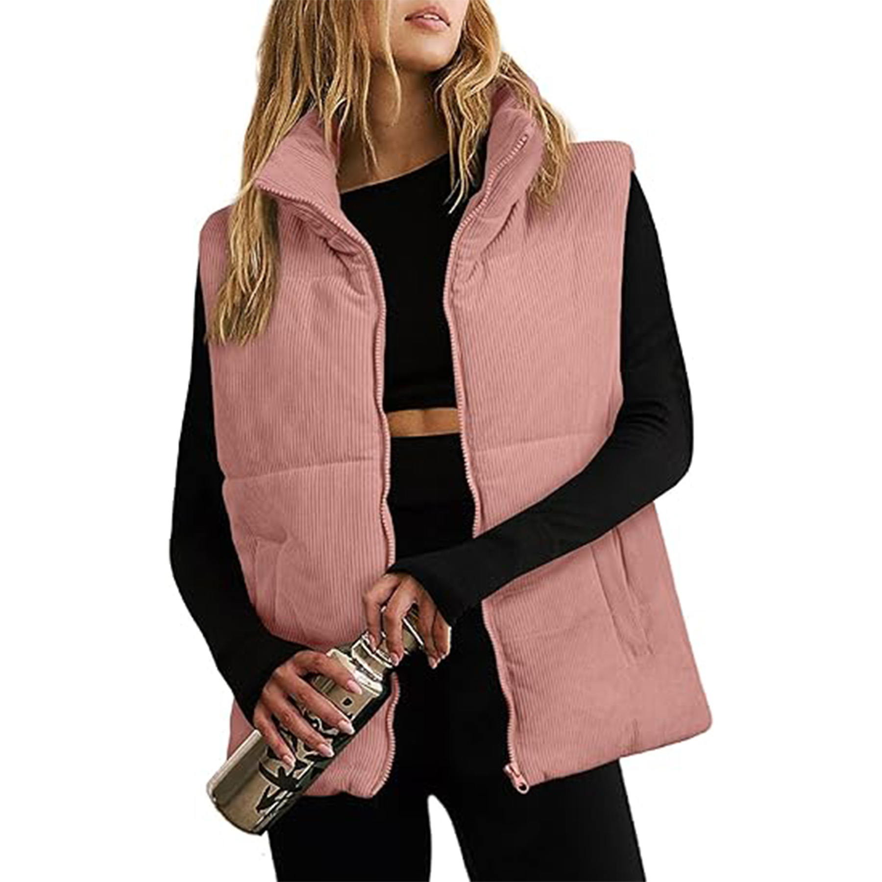 Corduroy Stand Collar Sleeveless Jacket 11