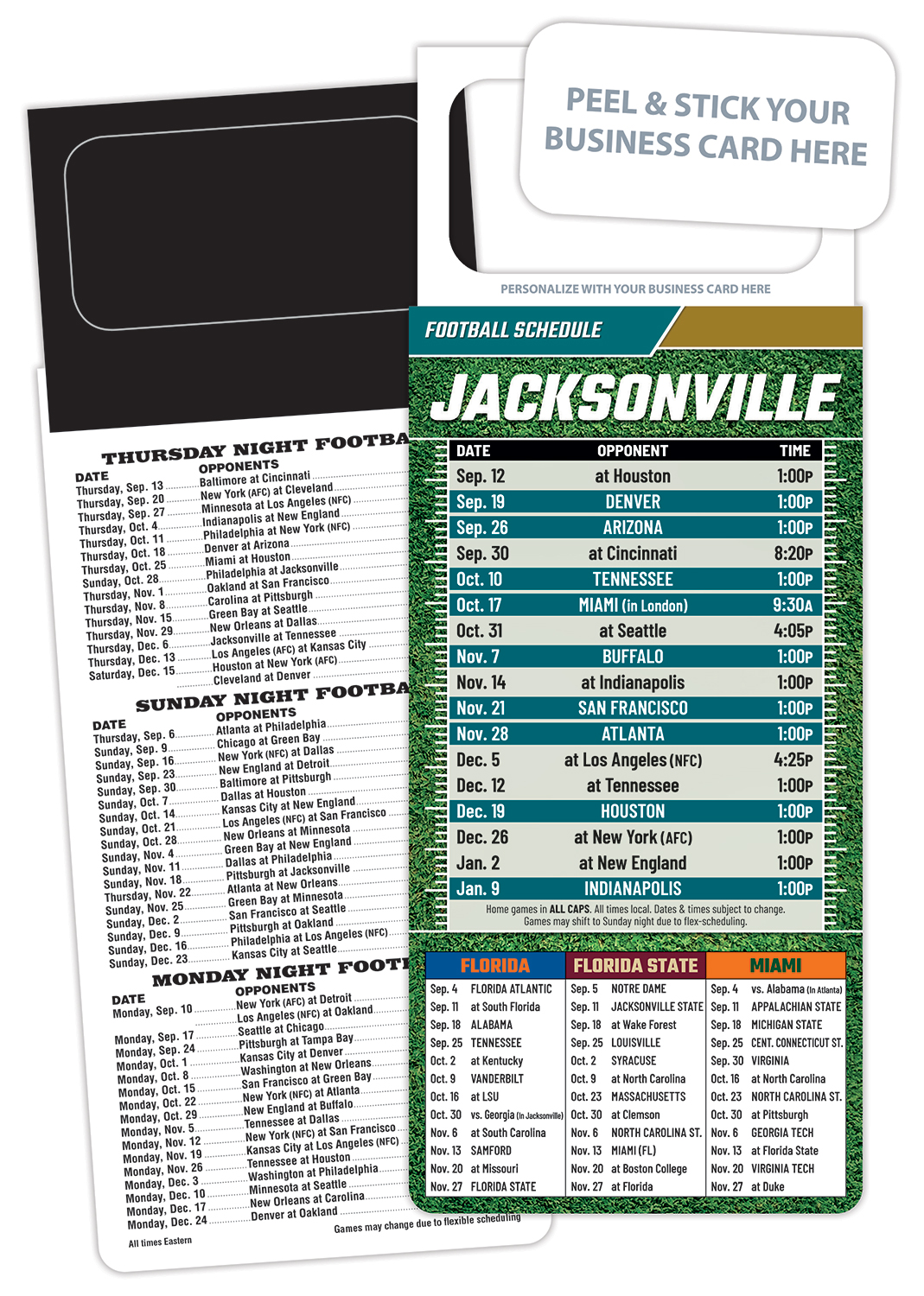 Pro Football Schedule Magnet - Peel and Stick Business Card (3.5x9) 1