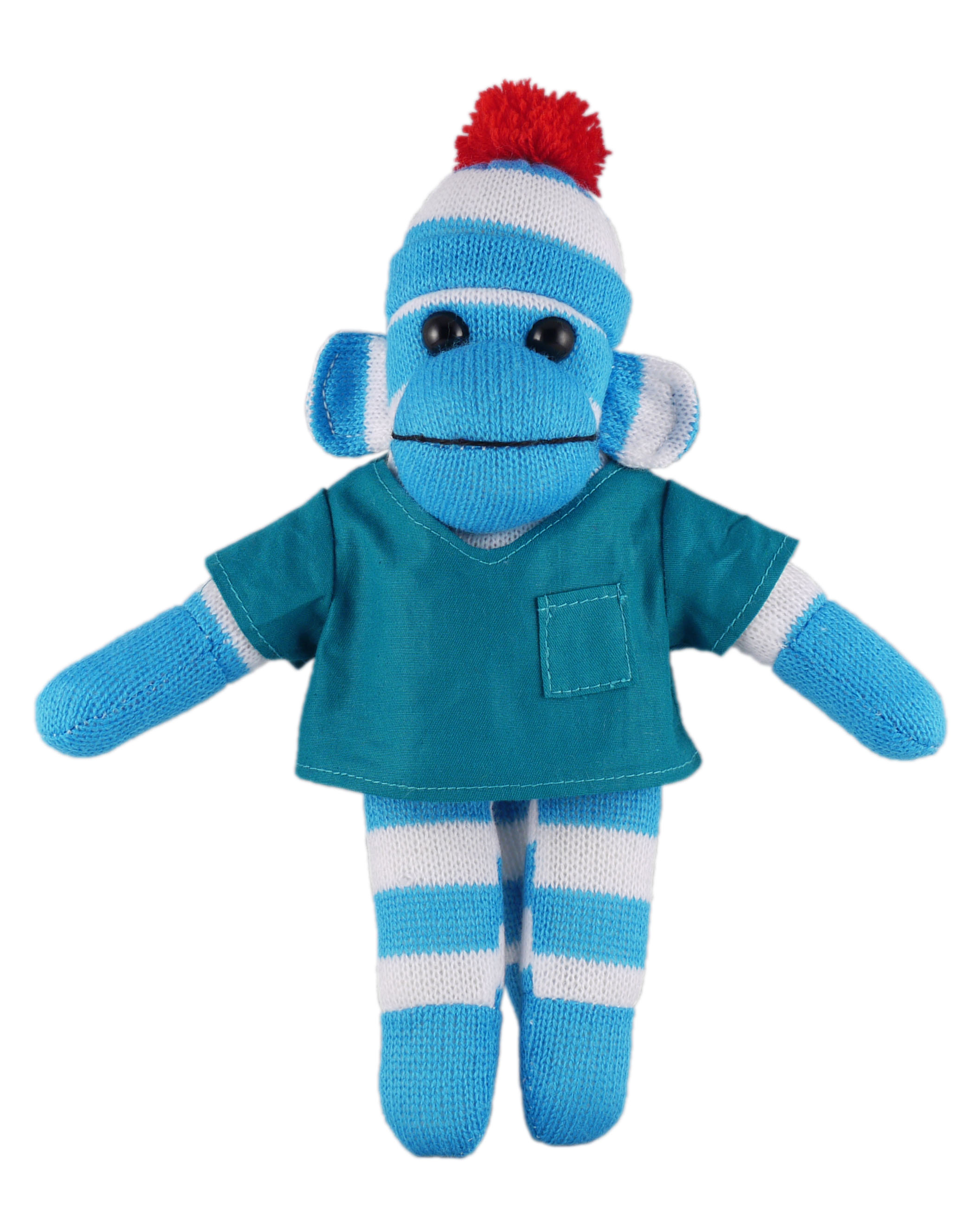 Blue Sock Monkey (Plush) in scrub shirt
