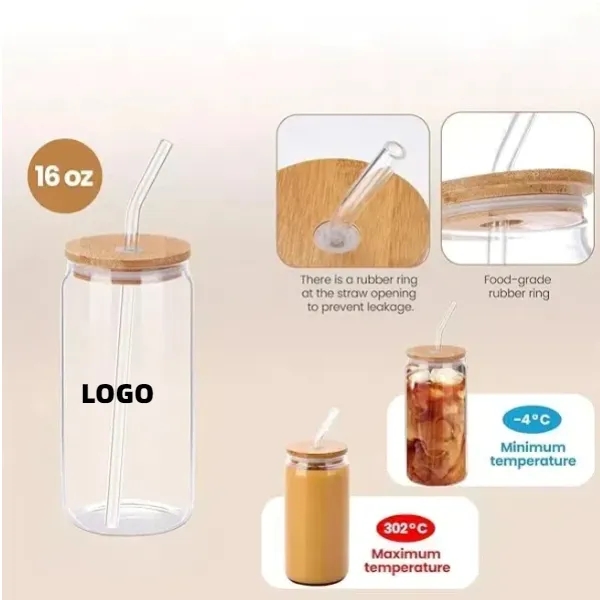 Glass Cups With Bamboo Lids And Straws 6
