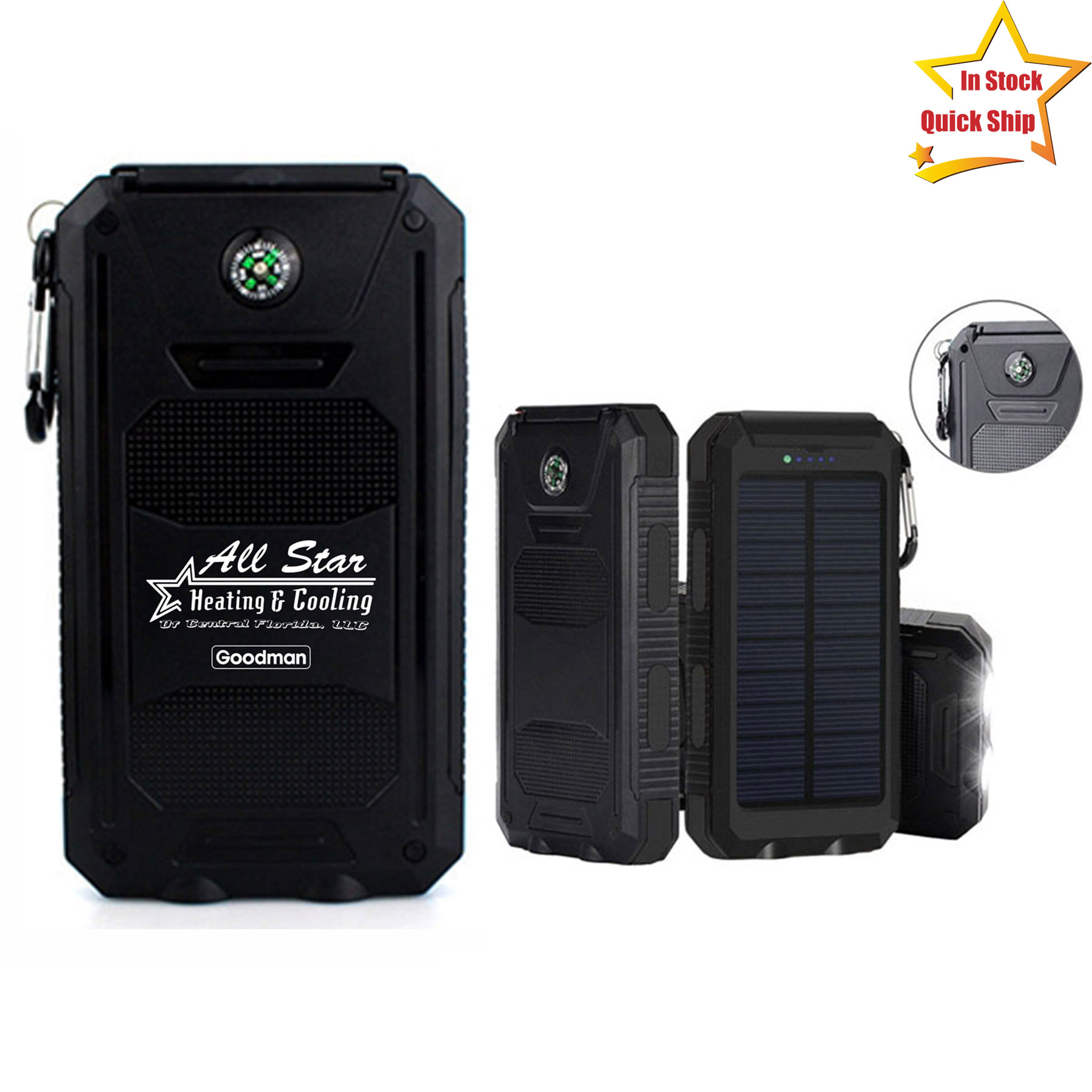 High Capacity Water Resistant Shatterproof Solar Power Bank with Compass 3