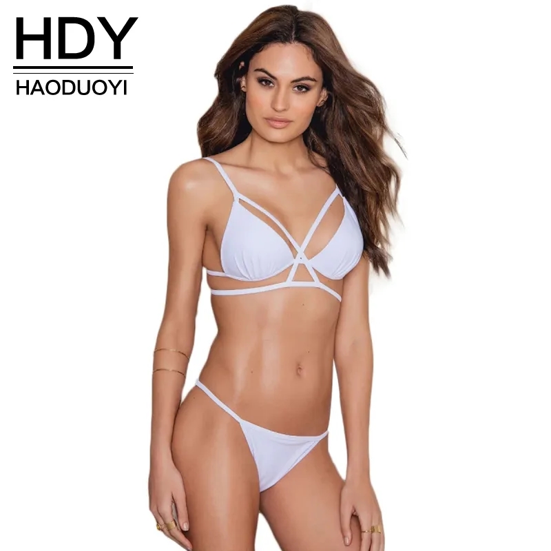 Fashion White Lace Bikini Set with Cut Out Lingerie Straps 4