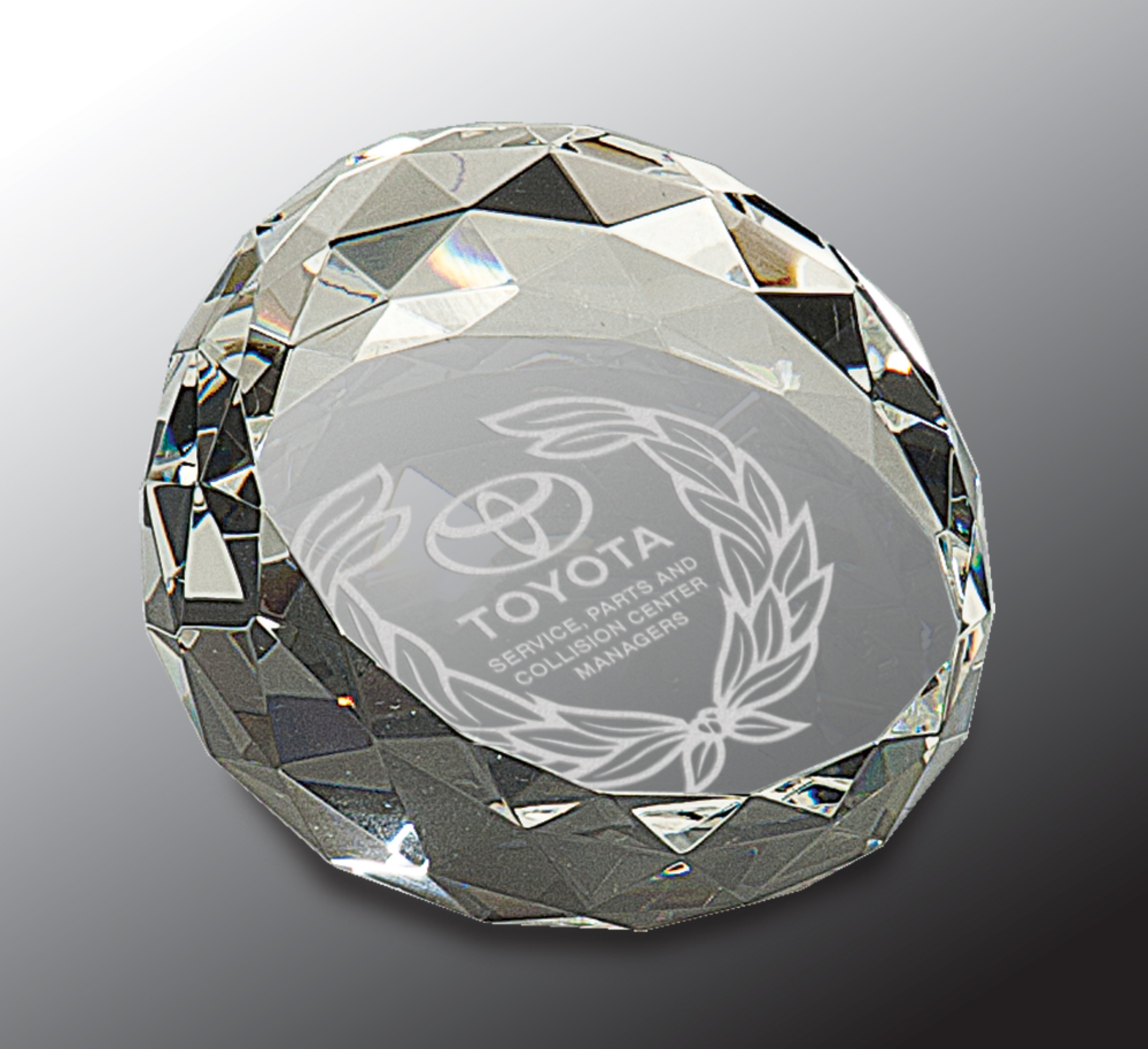 3 1/2" x 2" Clear Round Crystal Facet Paperweight Award 2