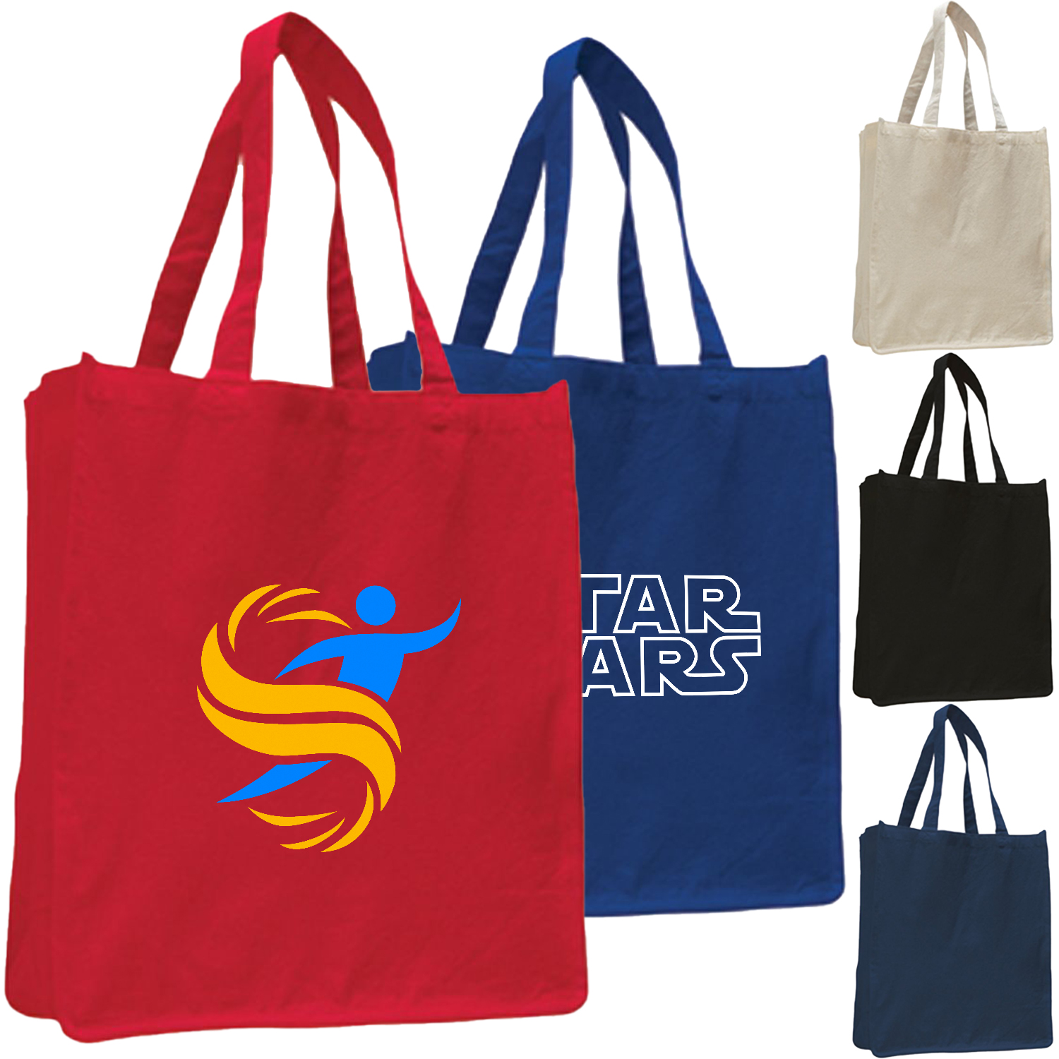 12 oz. Cotton Canvas Jumbo Shopper Tote Bag with Gusset USA Decorated (14" x 17") 4