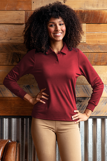 Women's Vansport Omega Long Sleeve Solid Mesh Tech Polo 10