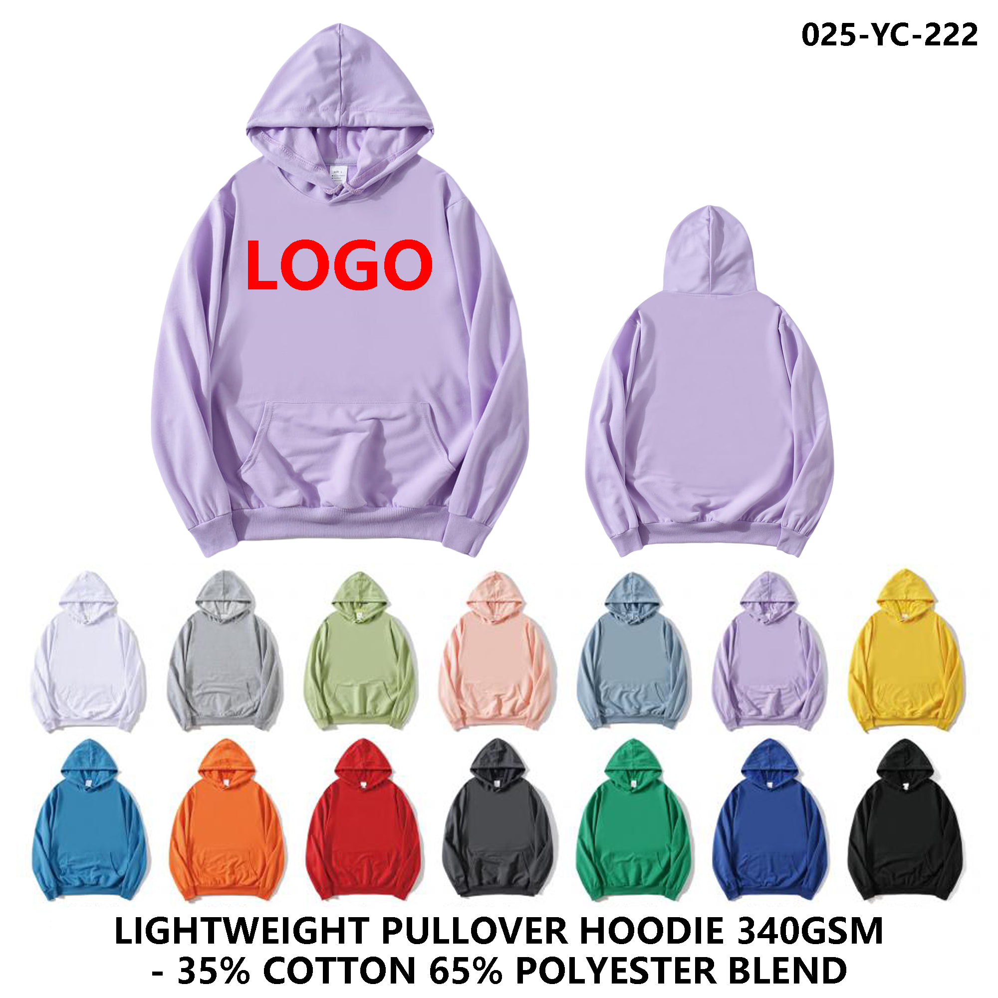 Unisex Custom Logo Lightweight Terry Hoodie ?C Pullover Style 2