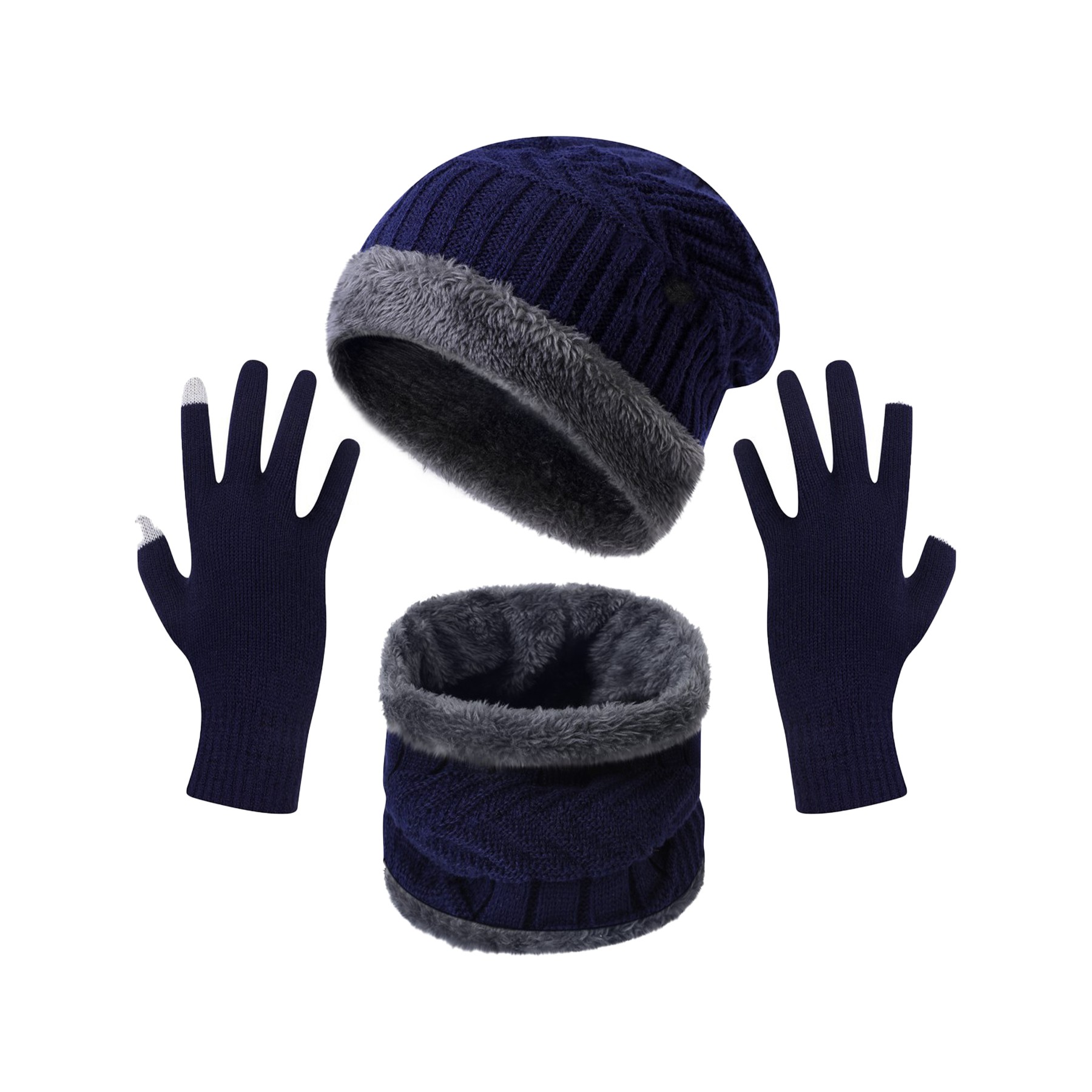 Winter Beanie Hat Scarf Touchscreen Gloves Set 7