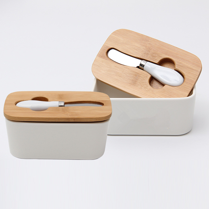 Ceramic Butter Dish With Bamboo Lid & Butter Knife 2
